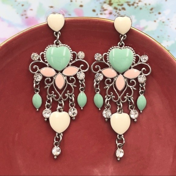 Fashion Jewelry Jewelry - Heart Statement Long Multicolor Chandelier Drop Earrings
